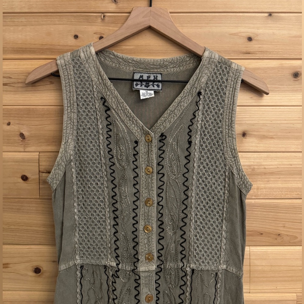MPH Medium Rayon Lightweight Embroidered Button Front Bohemian Tank Maxi Dress - Picture 2 of 11